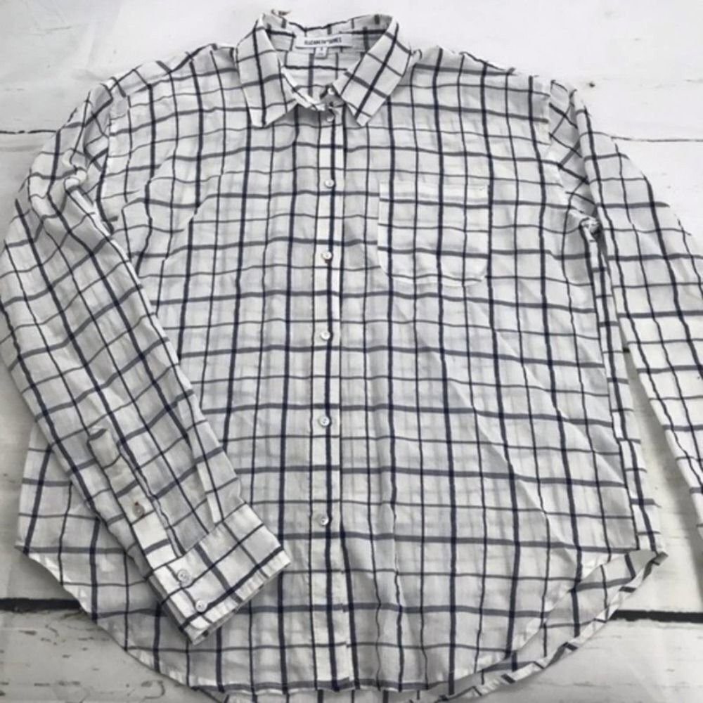 Elizabeth & James Relaxed Button Down blue white Plaid Shirt womens s